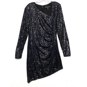 BCBG MaxAzria Sequin Asymmetrical Ruched Dress XL Glam LBD Cocktail HOCO Bling